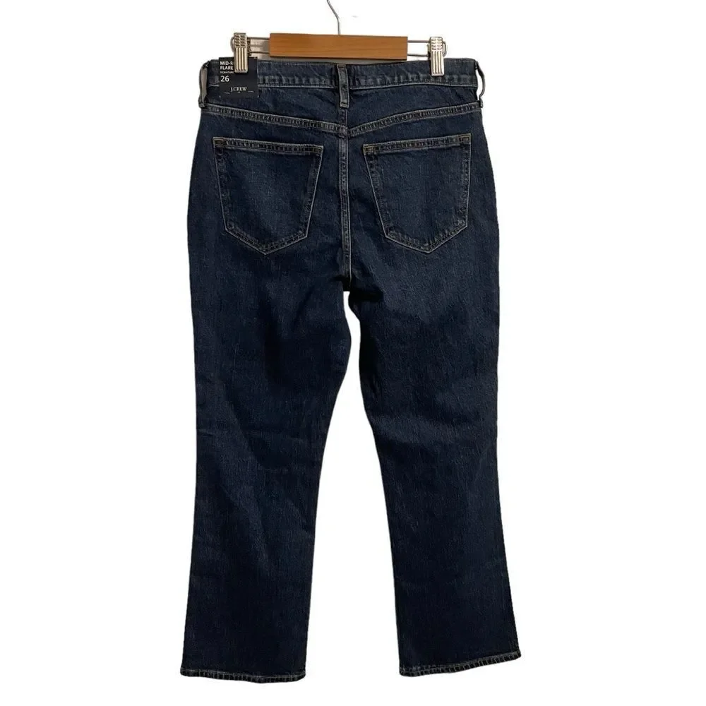 J. Crew Factory Mid Rise Flare Crop‎ Jeans Dark Wash Button Fly Size 26 NWT - Picture 5 of 7